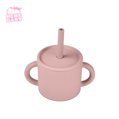 Non Toxic Silicone Baby Cup Two Handles No Spill Food Grade Baby Sippy Cup With Straw