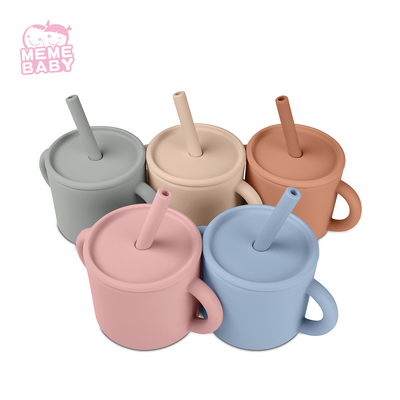 220ml BPA Free Silicone Straw Cup With Handles Easy To Grasp