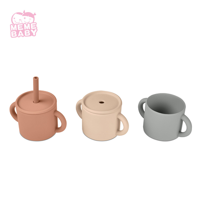 220ml BPA Free Silicone Straw Cup With Handles Easy To Grasp